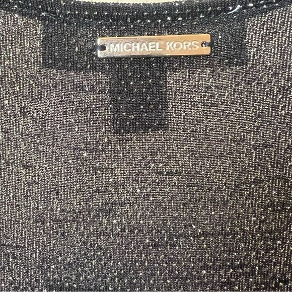 Michael Michael Kors, Metallic Knit Wrap Cocktail Dress, 1X Black, Gold, Silver - Picture 11 of 14